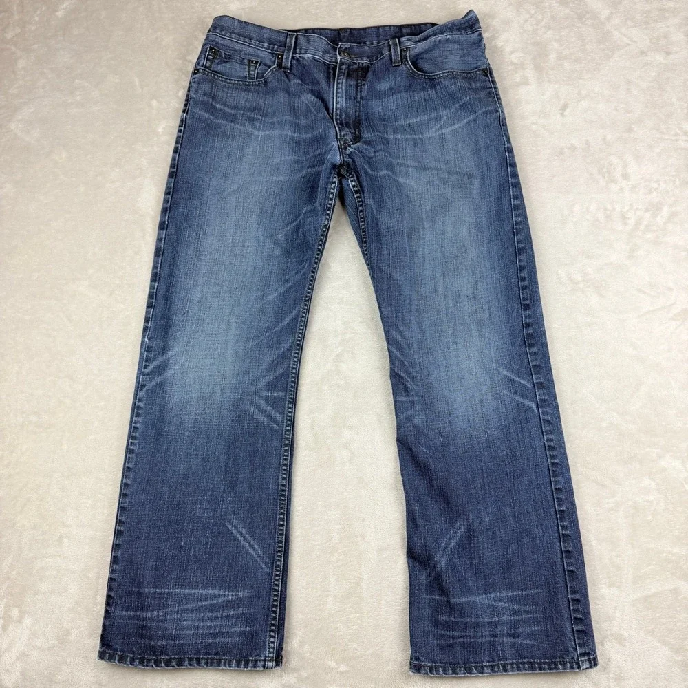 Levis 527 Jeans Men 38x32 (Fit 36x29) Blue Bootcut Slim Leather Patch Rodeo 2010